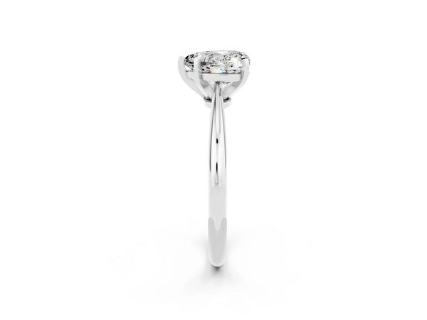 Silver Heart Cut Moissanite Solitaire Engagement Ring with Classic Band and Four-Prong Setting