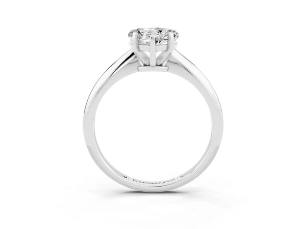 Silver Heart Cut Moissanite Solitaire Engagement Ring with Classic Band and Four-Prong Setting