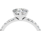 Silver Heart Cut Moissanite Solitaire Pavé Engagement Ring with Round Band and Prong Setting_88