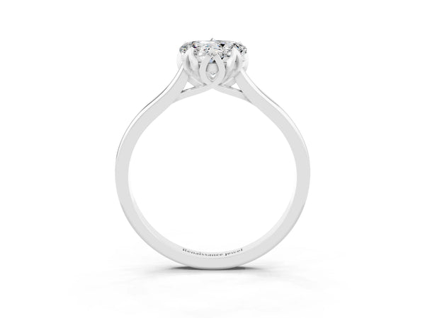 Silver Heart Cut Moissanite Solitaire Ring with Flower Prong Setting and Classic Band