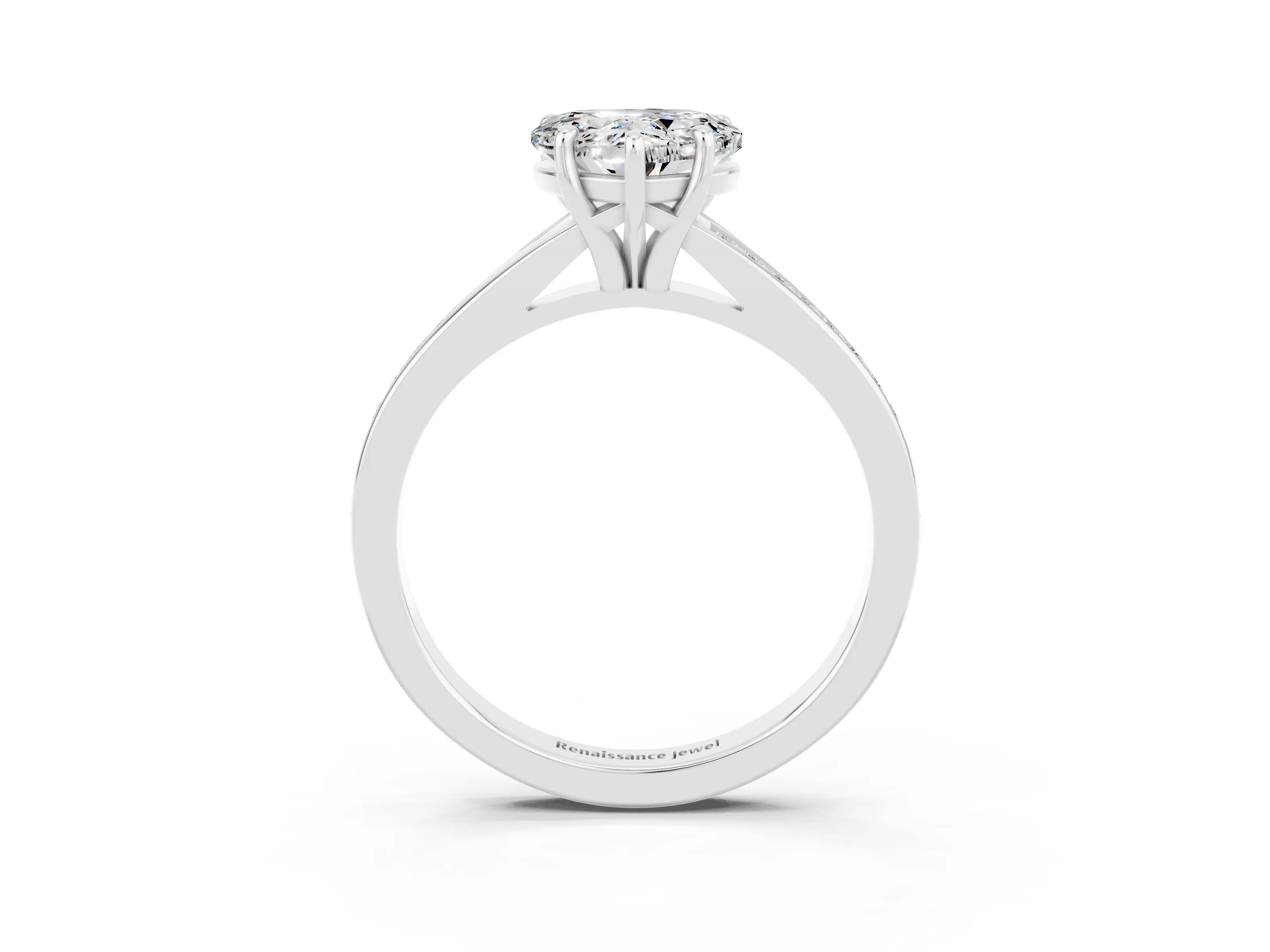 Silver Heart Cut Moissanite Solitaire Ring with Pavé Band and Prong Setting_15