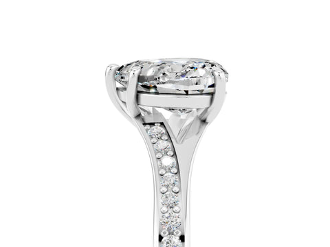 Silver Heart Cut Moissanite Solitaire Ring with Pavé Band and Prong Setting_17