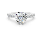Silver Heart Cut Moissanite Solitaire Ring with Round  Pavé Band and Four-Prong Setting_24