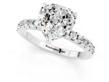 Silver Heart Cut Moissanite Solitaire Ring with Round  Pavé Band and Four-Prong Setting_37
