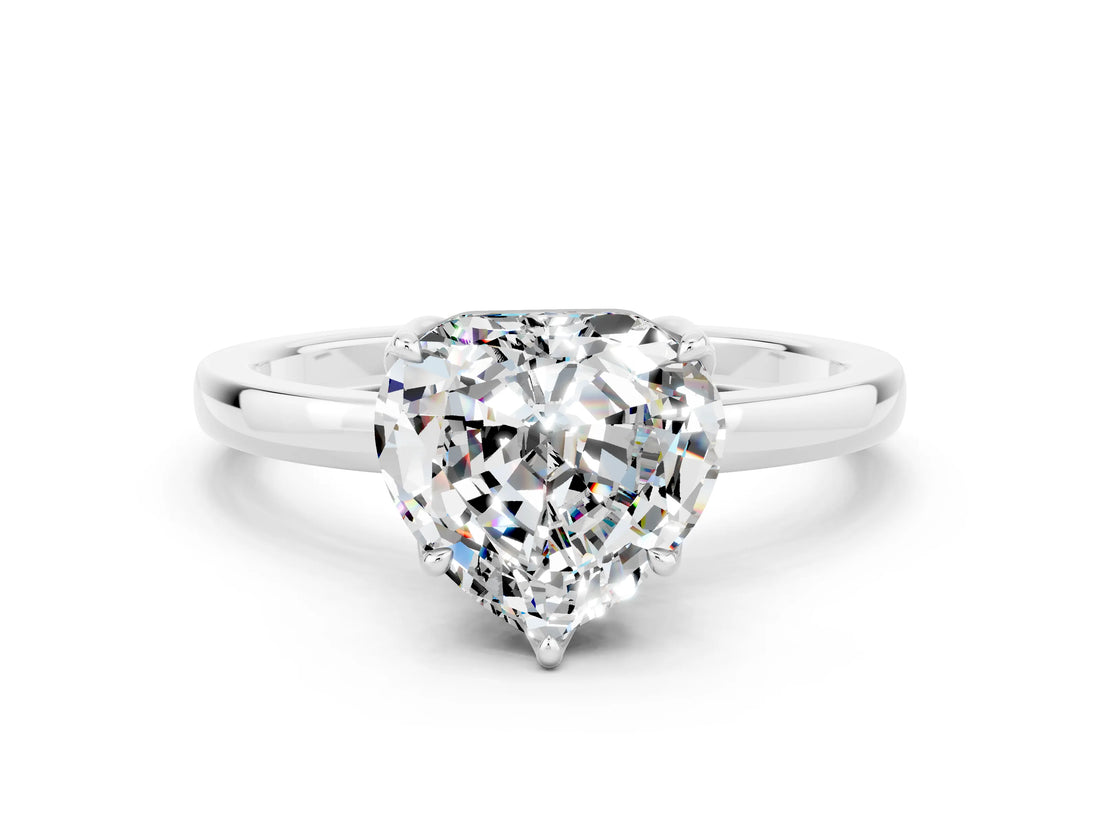 Silver Heart Cut Moissanite Solitaire Ring with Thin Band and Prong Setting_42
