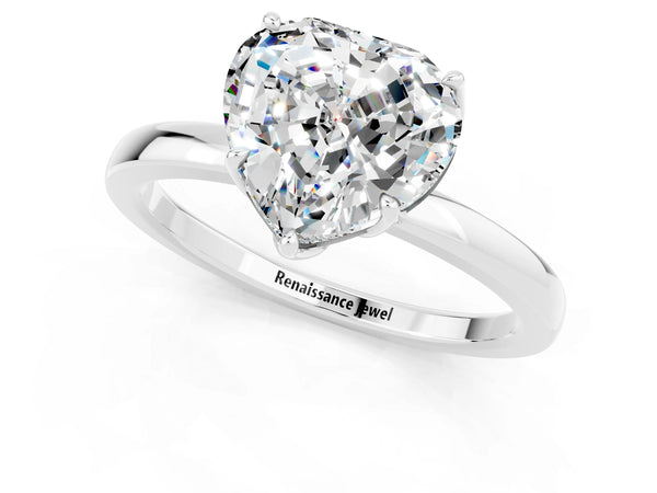 Silver Heart Cut Moissanite Solitaire Ring with Thin Band and Prong Setting