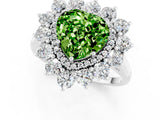 Silver Heart Cut Peridot Floral Double Halo Engagement Ring with Prong Setting_152