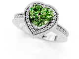 Silver Heart Cut Peridot Milgrain Halo Engagement Ring with Round Pavé Band and Prong Setting_13