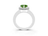 Silver Heart Cut Peridot Milgrain Halo Engagement Ring with Round Pavé Band and Prong Setting_15