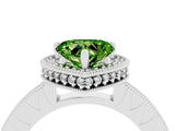 Silver Heart Cut Peridot Milgrain Halo Engagement Ring with Round Pavé Band and Prong Setting_16