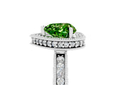 Silver Heart Cut Peridot Milgrain Halo Engagement Ring with Round Pavé Band and Prong Setting_17