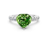 Silver Heart Cut Peridot Pavé Solitaire Ring with Round Band and Prong Setting_42