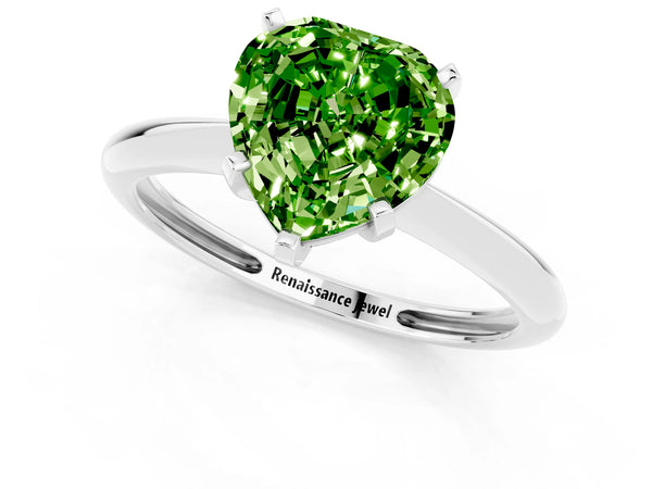 Silver Heart Cut Peridot Solitaire Engagement Ring with Classic Band and Four-Prong Setting