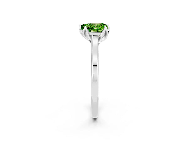 Silver Heart Cut Peridot Solitaire Ring with Flower Prong Setting and Classic Band