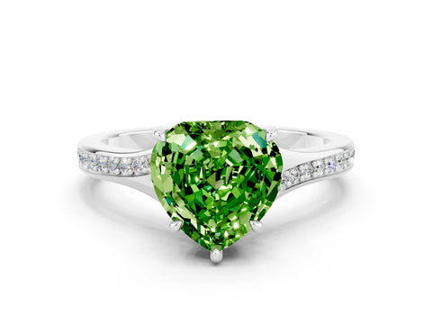 Silver Heart Cut Peridot Solitaire Ring with Pavé Band and Prong Setting_12