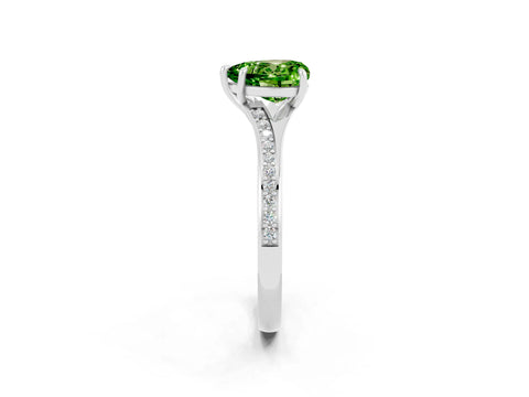 Silver Heart Cut Peridot Solitaire Ring with Pavé Band and Prong Setting_14