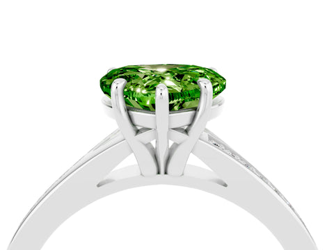 Silver Heart Cut Peridot Solitaire Ring with Pavé Band and Prong Setting_16
