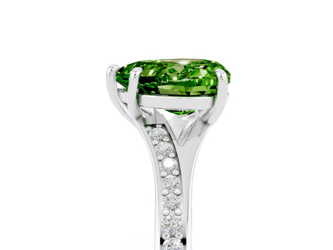 Silver Heart Cut Peridot Solitaire Ring with Pavé Band and Prong Setting_17