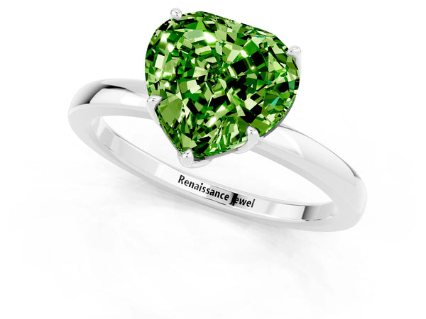Silver Heart Cut Peridot Solitaire Ring with Thin Band and Prong Setting