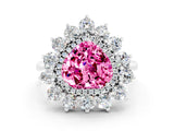 Silver Heart Cut Pink Sapphire Floral Double Halo Engagement Ring with Prong Setting_162