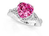 Silver Heart Cut Pink Sapphire  Halo Twist Band Solitaire Prong Setting Ring_13