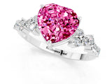 Silver Heart Cut Pink Sapphire Scattered Round Accent Ring with Prong Setting_31