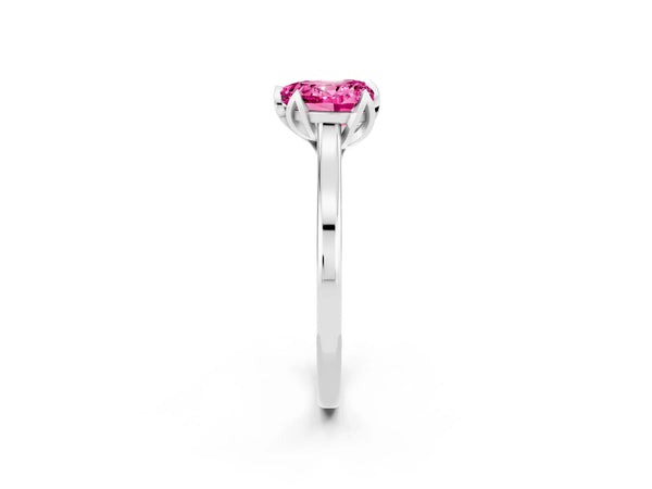 Silver Heart Cut Pink Sapphire Solitaire Ring with Flower Prong Setting and Classic Band
