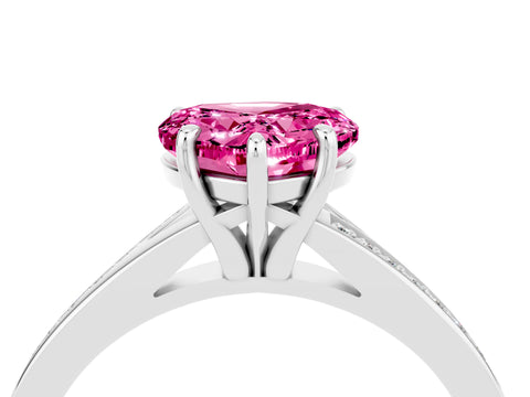 Silver Heart Cut Pink Sapphire Solitaire Ring with Pavé Band and Prong Setting_16