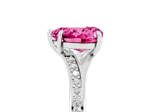Silver Heart Cut Pink Sapphire Solitaire Ring with Pavé Band and Prong Setting_17