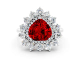 Silver Heart Cut Ruby Floral Double Halo Engagement Ring with Prong Setting_188