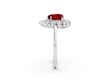 Silver Heart Cut Ruby Floral Double Halo Engagement Ring with Prong Setting_190