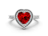 Silver Heart Cut Ruby Milgrain Halo Engagement Ring with Round Pavé Band and Prong Setting_12