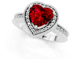 Silver Heart Cut Ruby Milgrain Halo Engagement Ring with Round Pavé Band and Prong Setting_13