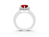 Silver Heart Cut Ruby Milgrain Halo Engagement Ring with Round Pavé Band and Prong Setting_15