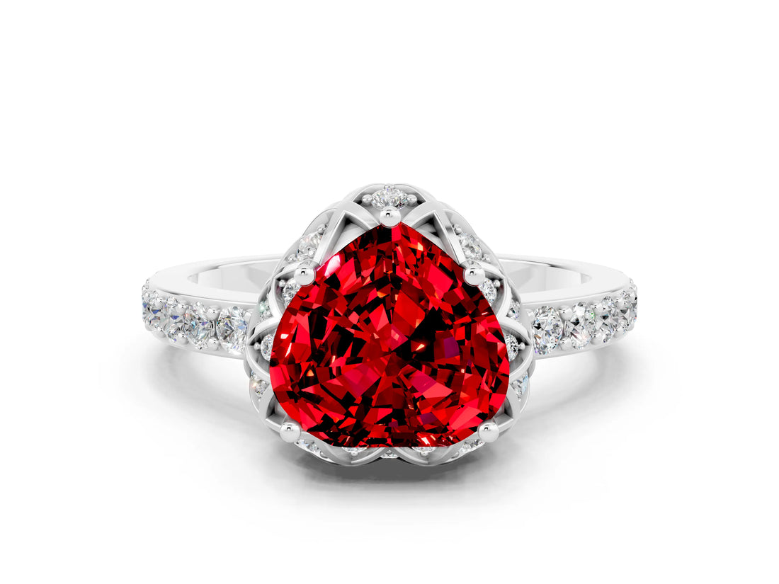 Silver Heart Cut Ruby Scalloped Halo Engagement Ring with Round Shared Prong Band_30