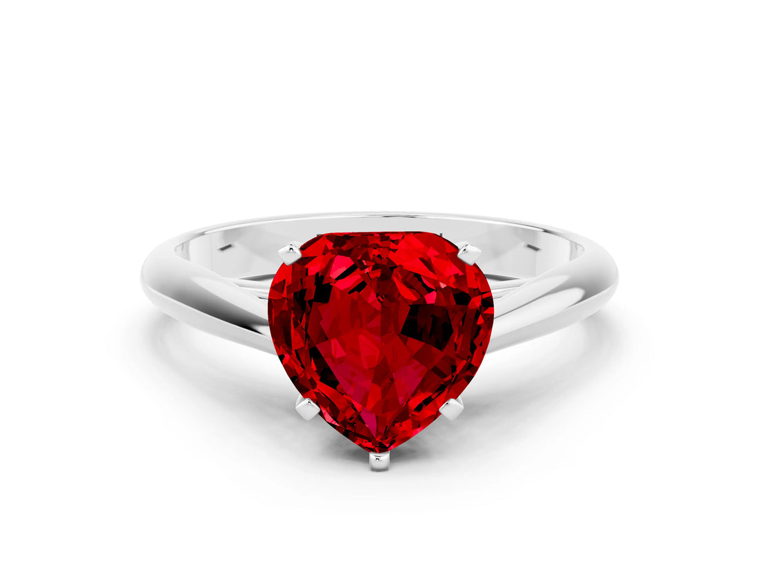 Silver Heart Cut Ruby Solitaire Engagement Ring with Cathedral Setting and Four-Prong Mount