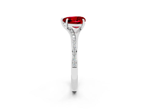 Silver Heart Cut Ruby Solitaire Ring with Pavé Band and Prong Setting_14
