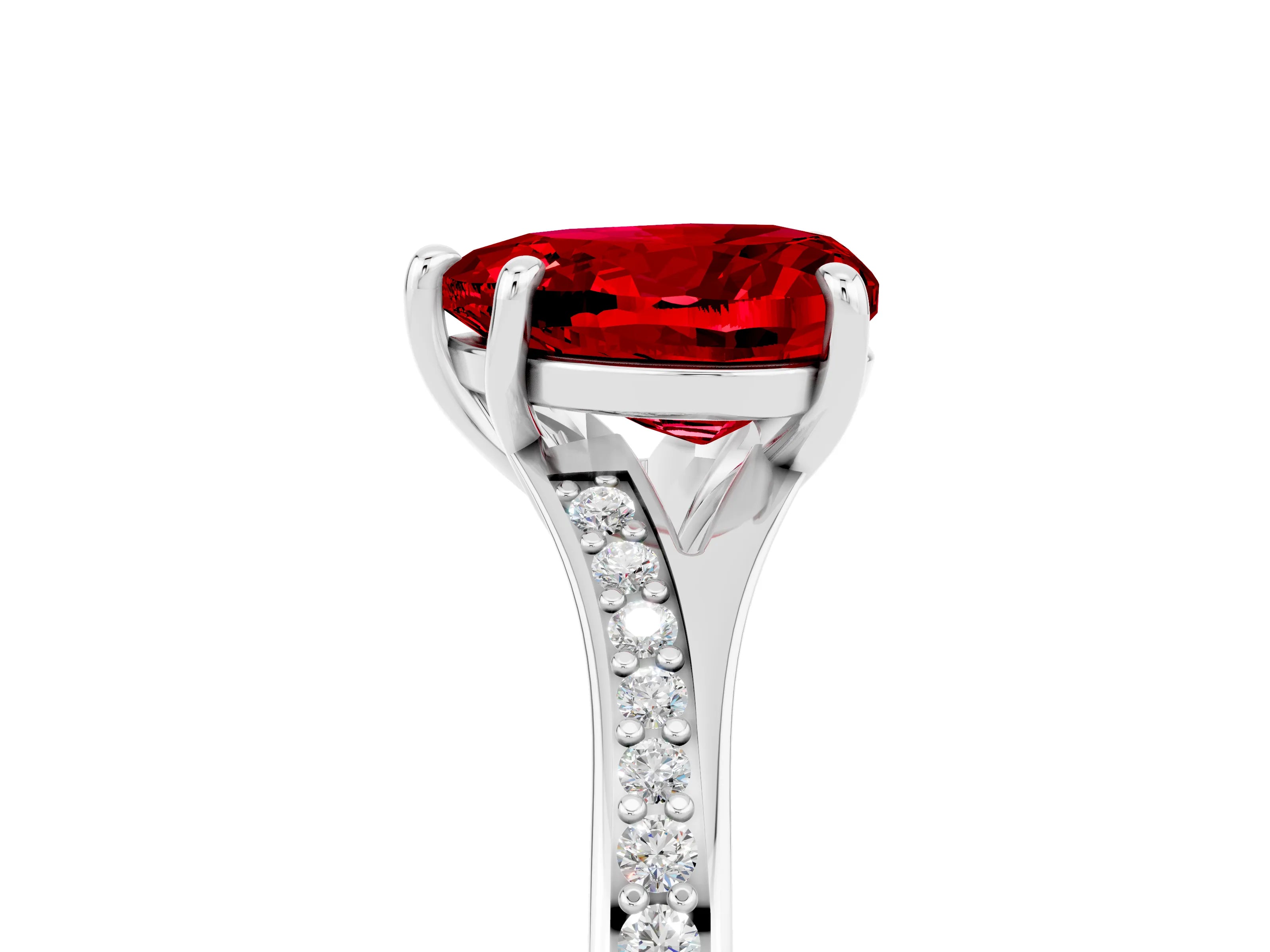 Silver Heart Cut Ruby Solitaire Ring with Pavé Band and Prong Setting_17