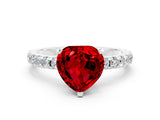 Silver Heart Cut Ruby Solitaire Ring with Round  Pavé Band and Four-Prong Setting_24