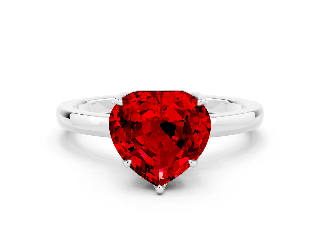 Silver Heart Cut Ruby Solitaire Ring with Thin Band and Prong Setting_42