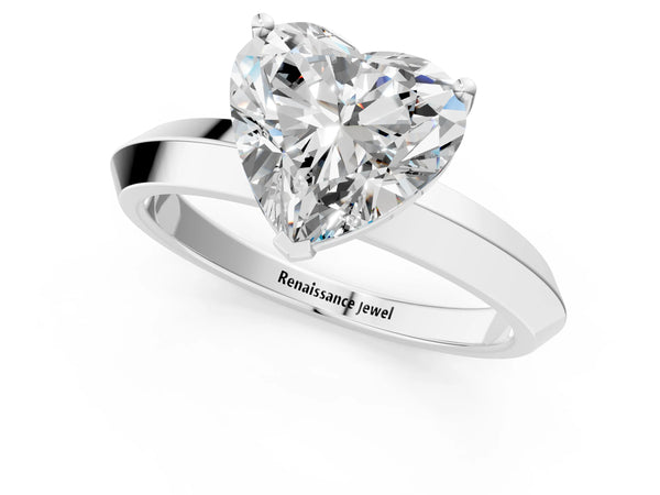Sterling Silver Heart-Shaped Knife-Edge Solitaire Engagement Ring Setting with Plain Polished Band
