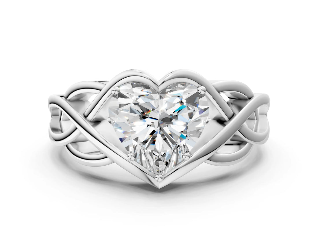 Silver Heart Cut Solitaire Intertwined Band Prong Setting Ring_14