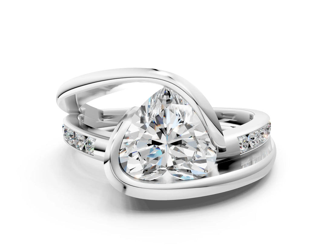 Silver Heart Cut Solitaire Tension-Set Diamond Split Shank Ring_25