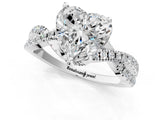 Silver Heart Cut Solitaire Twist Pave Diamond Engagement Ring with Prong Setting_20