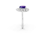 Silver Heart Cut Tanzanite Floral Double Halo Engagement Ring with Prong Setting_140