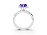 Silver Heart Cut Tanzanite Halo Ring with Round Split Shank and Prong Setting_69