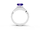 Silver Heart Cut Tanzanite  Halo Twist Band Solitaire Prong Setting Ring_15