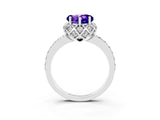 Silver Heart Cut Tanzanite Scalloped Halo Engagement Ring with Round Shared Prong Band_33