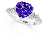 Silver Heart Cut Tanzanite Scattered Round Accent Ring with Prong Setting_79