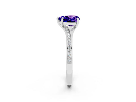 Silver Heart Cut Tanzanite Solitaire Ring with Pavé Band and Prong Setting_14